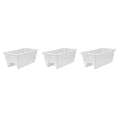 The HC Companies 24 Inch Wide Heavy Duty Plastic Deck Rail Mounted Garden Flower Planter Boxes with Removable Drainage Plugs, White (3 Pack)