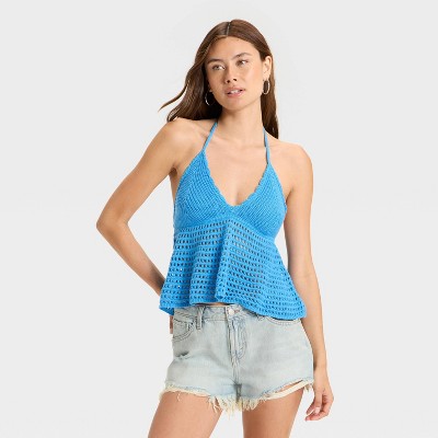 Women's Openwork Peplum Halter Pullover Sweater - Wild Fable™