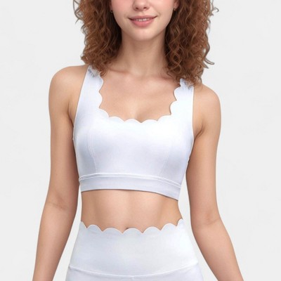 Anna-Kaci Active Women's Scalloped Edge Sports Bra Top with Wide Straps and Soft Stretch Fabric