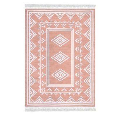 Washable Tassel Bordered Rug Non Slip Low Pile Rug Soft Throw Floor Cover Foldable Indoor Carpet for Living Room Bedroom Playroom Nursery
