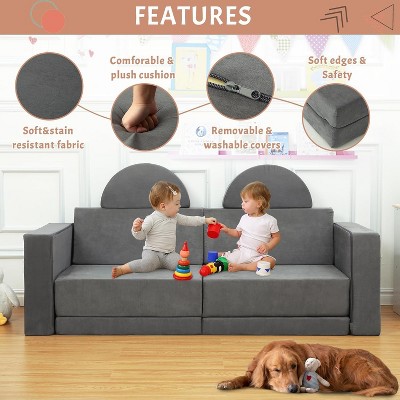 Kids Play Couch 8-Piece Set - Modular Fort Building Sofa for Toddlers (Dark Grey)