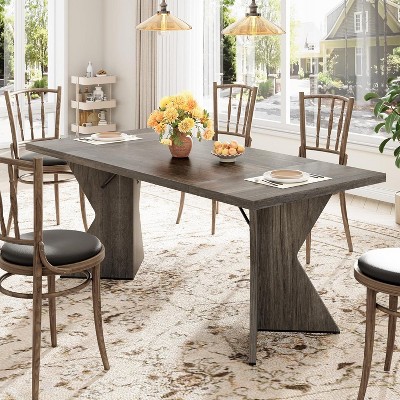 71 Inch Dining Table for 6, Rustic Farmhouse Tall Kitchen Table with Large Tabletop, Long Wooden Dining Room Table with Heavy Duty Legs
