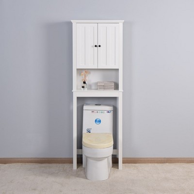 Bathroom Wooden Storage Cabinet Over-The-Toilet Space Saver with a Adjustable Shelf, White 23.62x7.72x67.32 inch