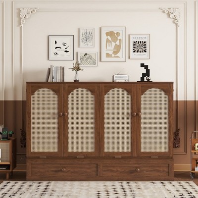 Queen Size Murphy Bed with Power Station and Rattan Decoration Panel
