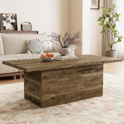 Dyonery Modern Rectangle/Round Coffee Table for Living Room,Engineered Wood Center Coffee Tables for Office Wooden Cocktail Tea Accent Table