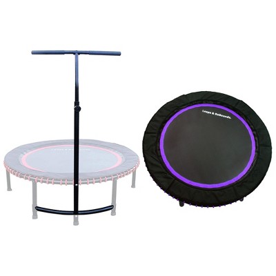 LEAPS & REBOUNDS 40" Adjustable Stability Bar Attachment with 40" Mini Fitness Trampoline and Home Gym Rebounder for Cardio Exercises, Purple