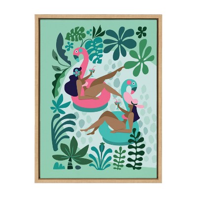 18" x 24" Sylvie Mid Century Modern Girl Friends by Rachel Lee Framed Wall Canvas - Kate & Laurel All Things Decor