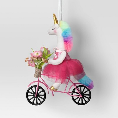 5" Christmas Fabric Unicorn with Bike Ornament - Wondershop™