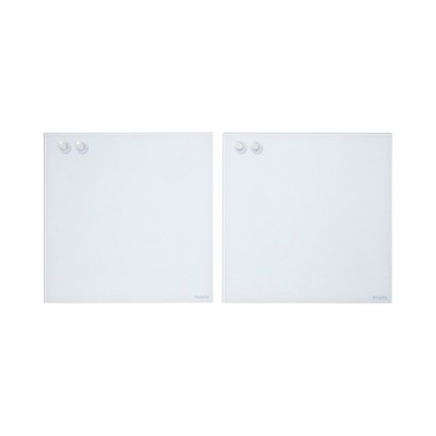 ECR4Kids MessageStor Magnetic Dry-Erase Glass Board with Magnets, 17.5in x 17.5in, 2-Pack