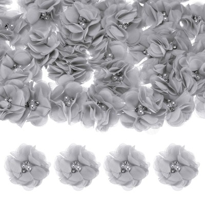 Unique Bargains Mesh Fabric Rhinestone Pearl Chiffon Flowers 2.17 x 2.17 Inch