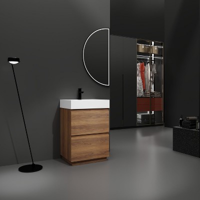 NicBex 24" Freestanding Bathroom Vanity with/whitout Top Resin Sink,Chic Bathroom Storage Cabinet with 2 Drawers,1.38"Pre-drilled Faucet(No Faucet)