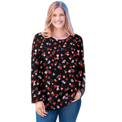 Woman Within Perfect Printed Long-Sleeve Crewneck Tee