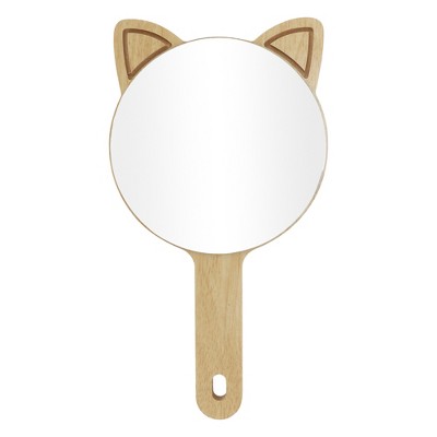 Unique Bargains Large Cartoon Ears Hand Mirror Wood Color 1 Pc