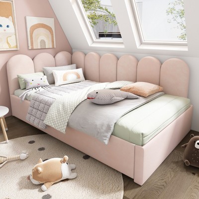 Twin Size Velvet Upholstered Daybed with Hydraulic Storage or Trundle, Metal Slatted Frame Sofa Bed - ModernLuxe