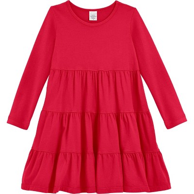 City Threads Girls Soft Jersey Cotton Long Sleeve Tiered Dress - USA-Made Comfortable & Stylish Kids/Toddlers Clothing