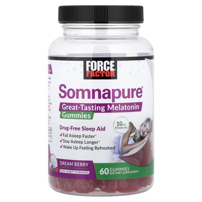 Force Factor Somnapure®, Great Tasting Melatonin Gummies, Dream Berry, 60 Gummies (5 mg per Gummy)