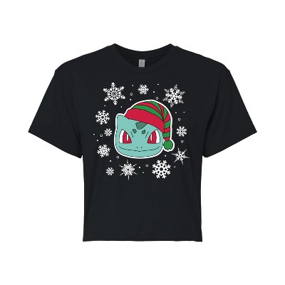 Women's - Pokémon - Bulbasaur Snowflakes Cropped Graphic T-Shirt
