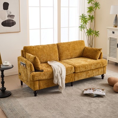 Okak Modern Chenille 2-Seater Loveseat Sofa with 2 Pillows & Sturdy Soild Wood Feets,Upholstered Armchair Sofa Couch for Living Room