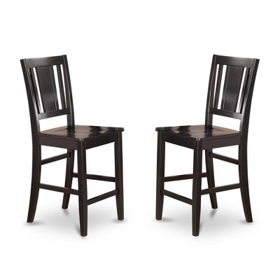 East West Furniture,Buckland Counter Height Chair for dining room with Wood Seat in Black Finish, Set of 2