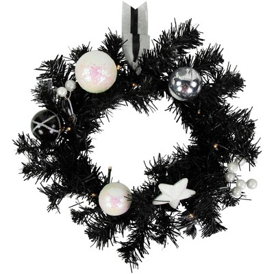 Northlight Pre-Lit LED Battery Operated Black Pine Christmas Wreath - 16" - Cool White Lights
