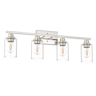 DORESshop Vintage Industrial 4-Light Vanity Light, Brushed Nickel Finish, E26 Base, Non-Integrated, Clear Cylinder Glass Shades, Bulbs Not Included