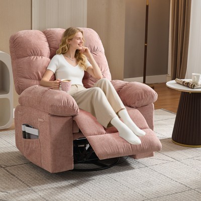 Massage Recliner Chair with Heat - 360° Swivel Rocker, Oversized Single Sofa w/ Vibration, USB & Storage Pockets for Living Room/Bedroom
