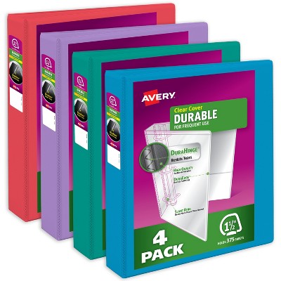 Avery Durable View 1.5" Binders, Bright Colors (4-Pack of 05687)