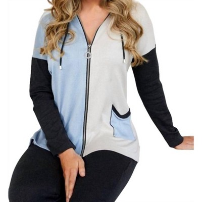 Women's Color Block Zip Hoodie with Pocket - ANGEL
