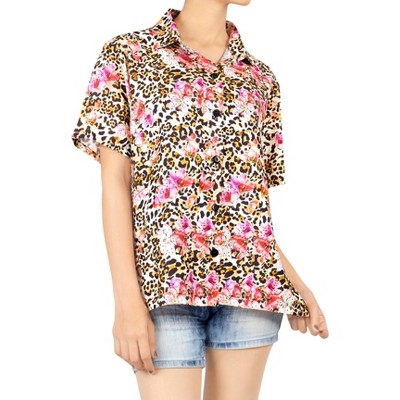 HAPPY BAY Women's Button Down Blouses Casual Summer Party Blouse Shirt Leopard Print Blouses Short Sleeve Shirts Hawaiian Dresses