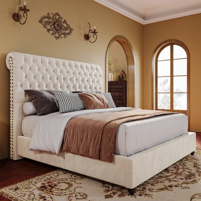 AMERLIFE Upholstered Platform Bed with 52.8'' Tall Sleigh Headboard