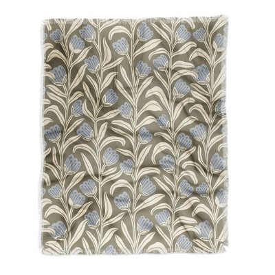 Alisa Galitsyna Bellflower Pattern Cream Olive Woven Throw Blanket - Deny Designs