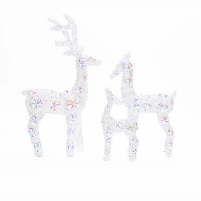 LuxenHome 3-Piece Multi-Color Snowflake Deer Family Outdoor Holiday Decoration with 340 Lights White, Multi