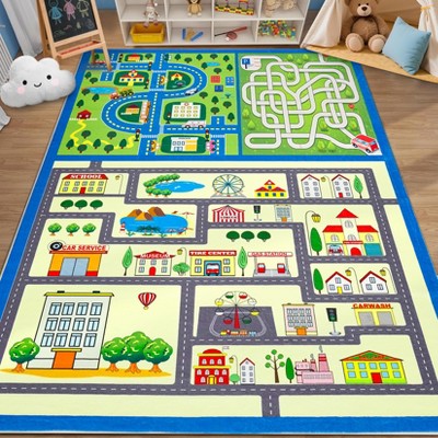 Washable Kids Play Rug Feet Kids Carpet Play Mat Car Play Rug, City Life Traffic Road Children Educational & Game Area Rug for Toddler Boys Girls