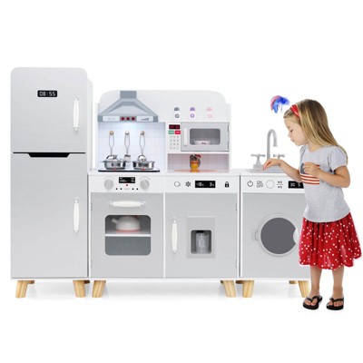 Costway 3 in 1 Kitchen Toy w/Refrigerator Kitchen Set Washing Machine Ice Maker Stoves