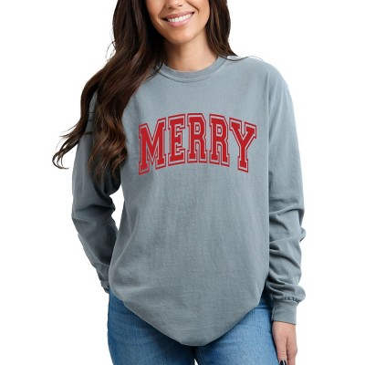 Simply Sage Market Merry Varsity Thick Outline Garment Dyed Long Sleeve