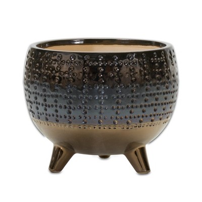 HomeRoots Antiqued Bronze And Pewter Clay 7 Ounce Geometric Pot Planter
