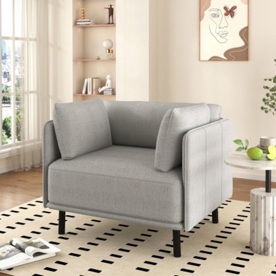 39" Grey Lounge Chair: Polyester, Solid Wood & Steel - Comfortable for Living, Bedroom, Office