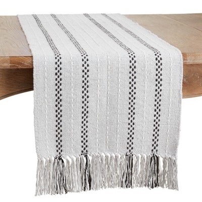 Saro Lifestyle Table Runner With Stitched Stripe and Fringe Design, Gray, 16" x 72"