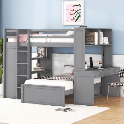 TiramisuBest Twin size Loft Bed with a Stand-alone bed,Shelves,Desk,and Wardrobe,White