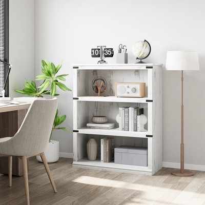 40 in Farmhouse Bookcase, with Doors Modern Storage Rack 3 Shelf