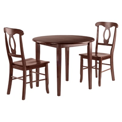 3pc Clayton Drop Leaf Dining Sets with 2 Keyhole Back Chairs Walnut - Winsome: Compact Breakfast Table for Small Spaces
