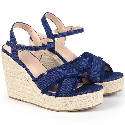 BLISSFUL STEP Women's Crisscross Strap Ankle Strap Open Toe Wedge Heel Sandals