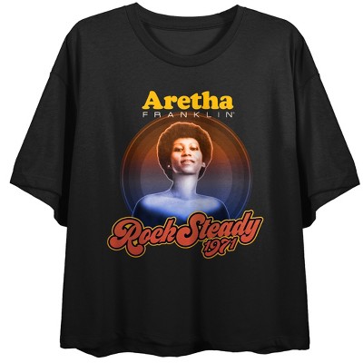 Aretha Franklin Rock Steady Women's Black Short Sleeve Crop Tee