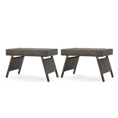 Christopher Knight Home 2pc Thira Outdoor Wicker and Aluminum Folding Side Table Mixed Mocha