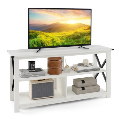 Costway TV Stand for Up to 55" TVs Entertainment Center with 3-Tier Storage Shelves & Cable Hole Black/White