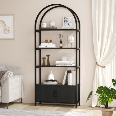 4 Tier Bookshelf, Arched Bookcase with Doors Storage, 71.5 Inches Tall Industrial Book Shelf with Sturdy Metal Frame and Quality Boards,Bookshelf