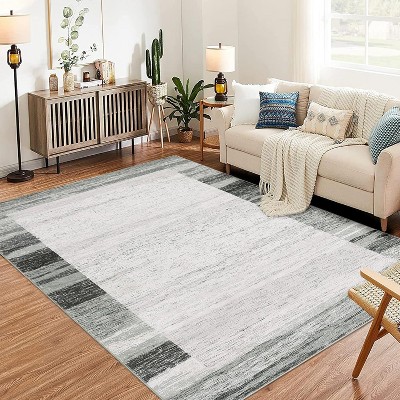 Acekool Washable Modern Bordered Abstract Area Rug, Non-Slip, Stain Resistant Carpet for Living Room, Bedroom, Dining Room, Office