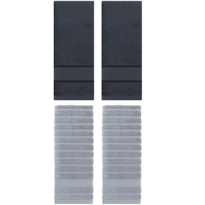 REGALWOVEN 4 Pcs Cotton Quick Drying Soft Striped Hand Towel 14" x 30"