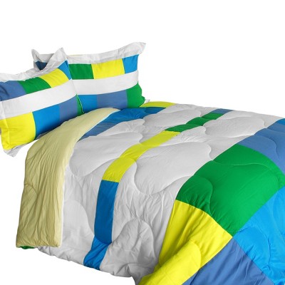 Slickblue Patchwork Comforter Set, Reversible Quilt Style, Down Alt Bedding, Reversible Design, 3 Size Options