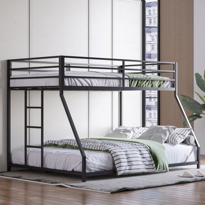 NicBex Twin/Full Floor Bunk Bed,Iron Bunkbeds with Ladder and Safety Guardrail,Space-Saving Bunk Bed Platform for Teens&Adults,350/450lbs Max,Black